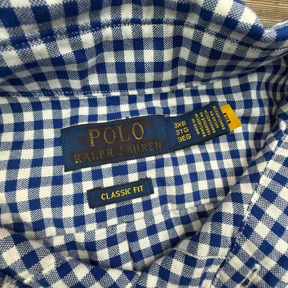 Polo Ralph Lauren Mens Size 3XB Button Down Shirt Blue Gingham Classic Fit
